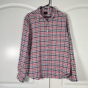 J.Crew Factory 100% linen check print men’s Button Down Shirt size L